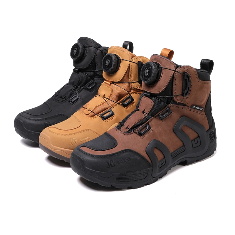 

Мужские мотоциклетные ботинки, водонепроницаемая дышащая противоскользящая износостойкая уличная мотообувь из воловьей кожи