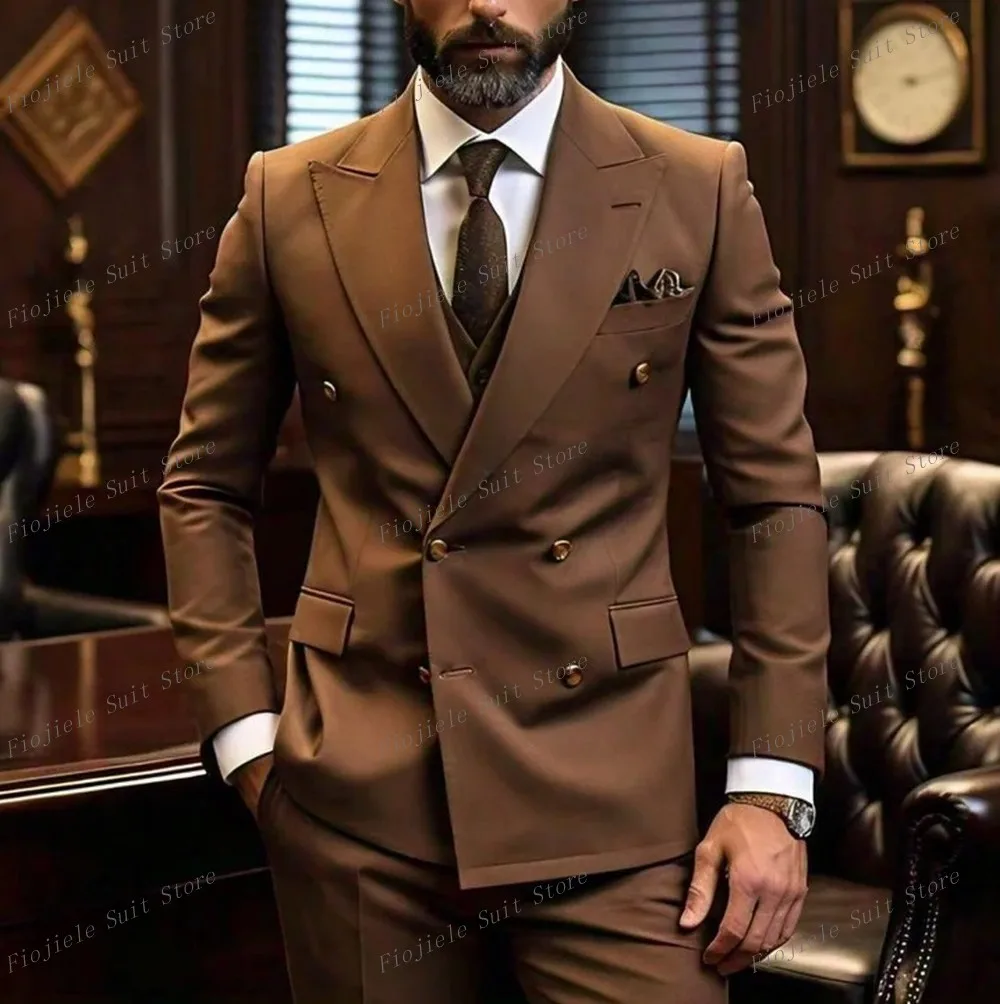 

Fashion New Brown Men Suit Formal Occasions Business Prom Groom Groomsman Wedding Party Male Tuxedos 2 Piece Set Blazer Pants