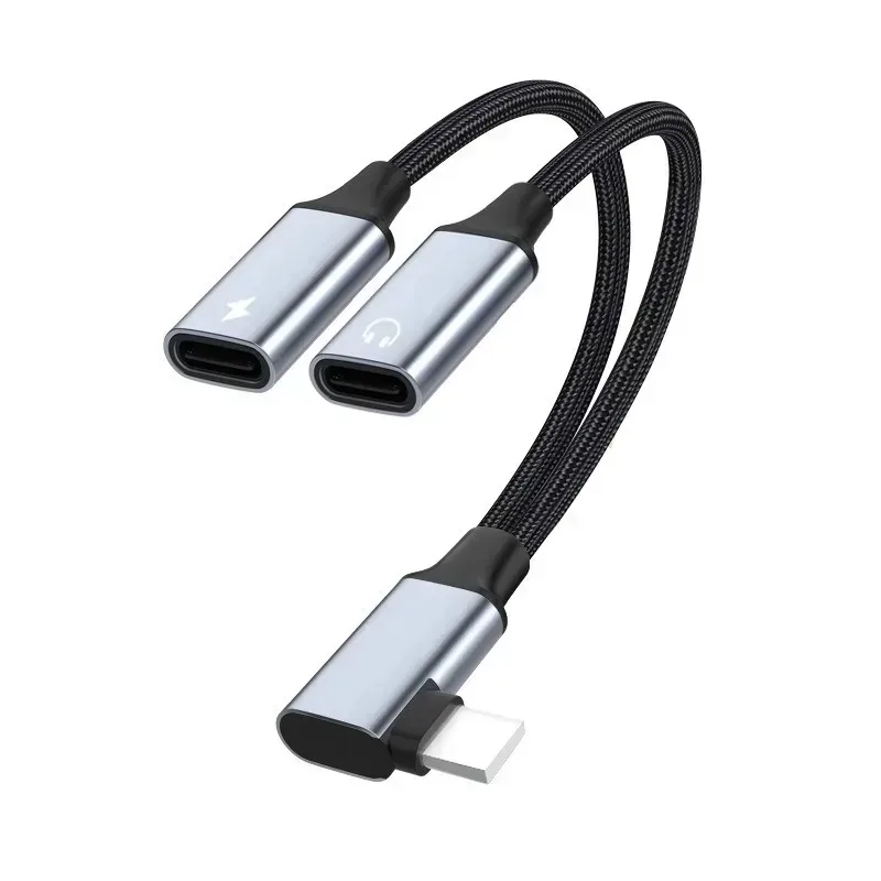 2 in 1 90 Degree USB Type C To 3.5MM Headphone Jack Aux 60W Charging Charger OTG Data Microphone Audio Cable for Xiaomi Huawei