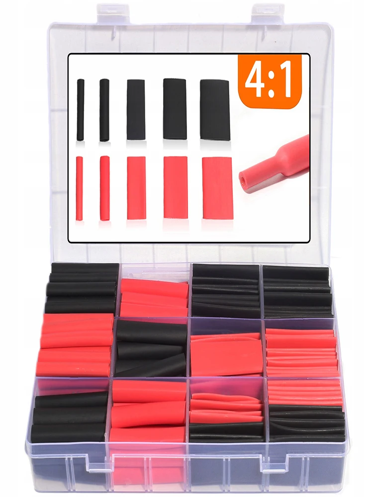 

190pcs Heat-shrink Tubing 4:1 Thermoresistant Tube Heat Shrink Wrapping Kit Electrical Connection Wire Cable Insulation Sleeving