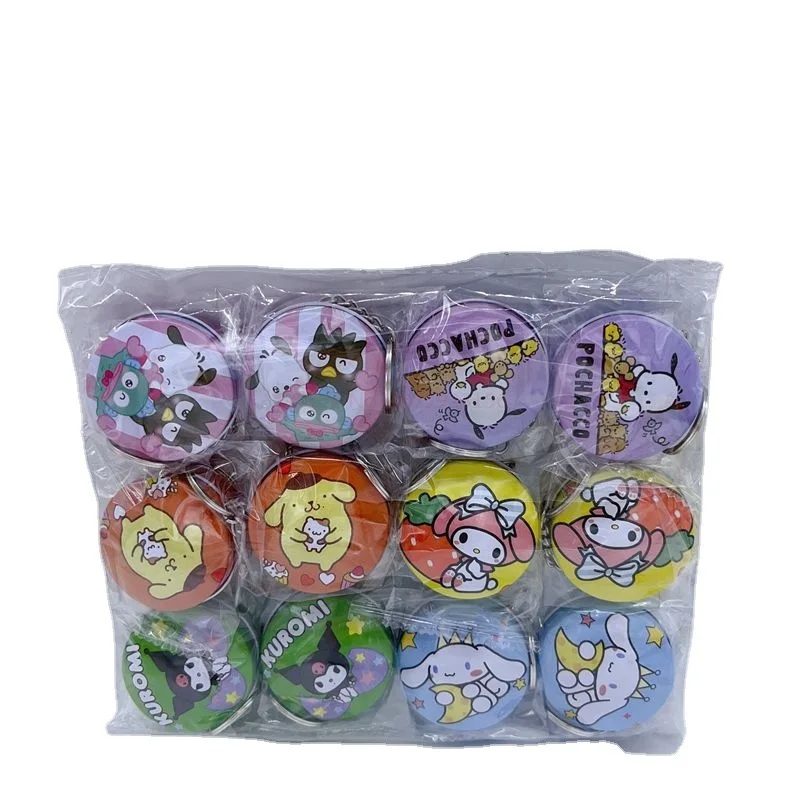 Imagem -05 - Sanrio Estacionária Cartoon Mini Tinplate Box Caixa de Armazenamento de Mudança Chaveiro Pingente Caixa de Coleção de Moedas Infantil Desktop 12 Pcs