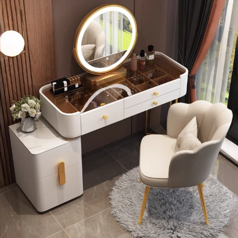 Round Mirror Dresser Makeup Nordic Chair Storage Drawer Dressing Table Cabinet Modern Coiffeuse De Chambre Room Furniture