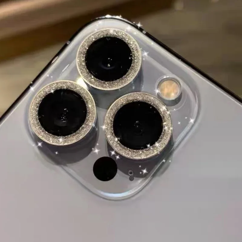 2-3 Stuks Voor Iphone 16 15Pro Max Camera Film Camera Lens Bescherming Lens Metalen Glitter Ring Protector glas Voor Iphone 12 13 Mini