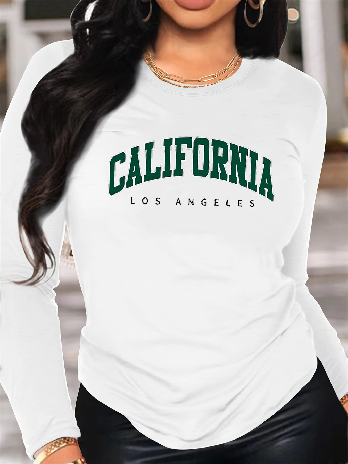 

Женская удобная повседневная футболка с круглым вырезом из 100% чистого хлопка на весну и осень с длинными рукавами в Калифорнии Лос-Анджелеса