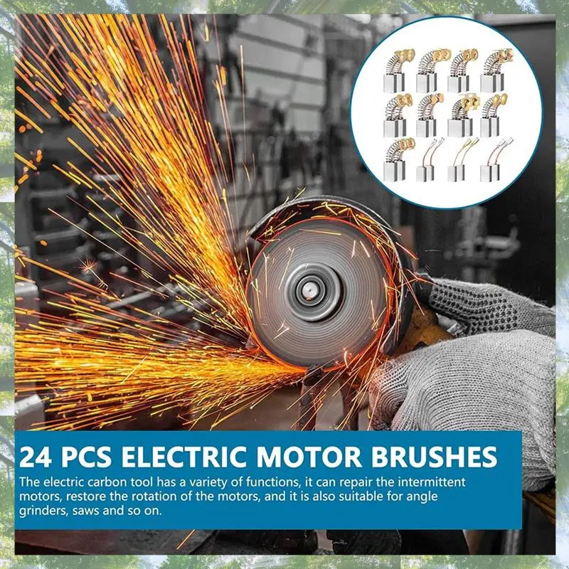 

Premium-24 Pcs Electric Motor Brushes Carbon Brushes Power Replacement Spare Parts Accessories For Repair Power Tool 12 Differen