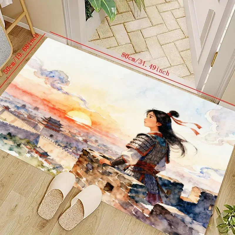 

1 шт. напольный коврик в стиле древнего китайского воина, принцессы Мулан, 50x80 см (19,68x31,49 дюйма), акварельный эстетический коврик, нескользящий A