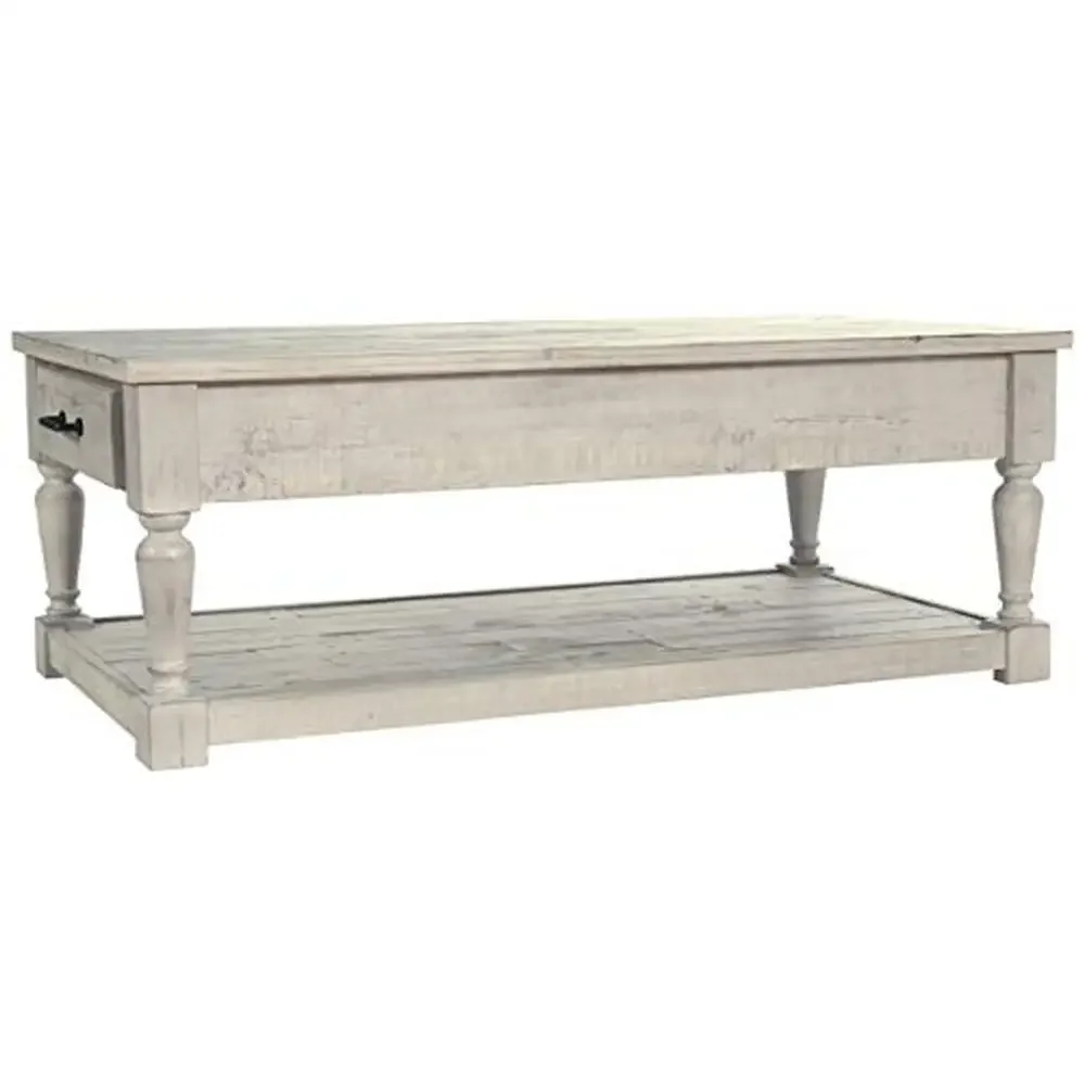 Rustic Whitewash Pine Cocktail Table Drawers Farmhouse Style 54