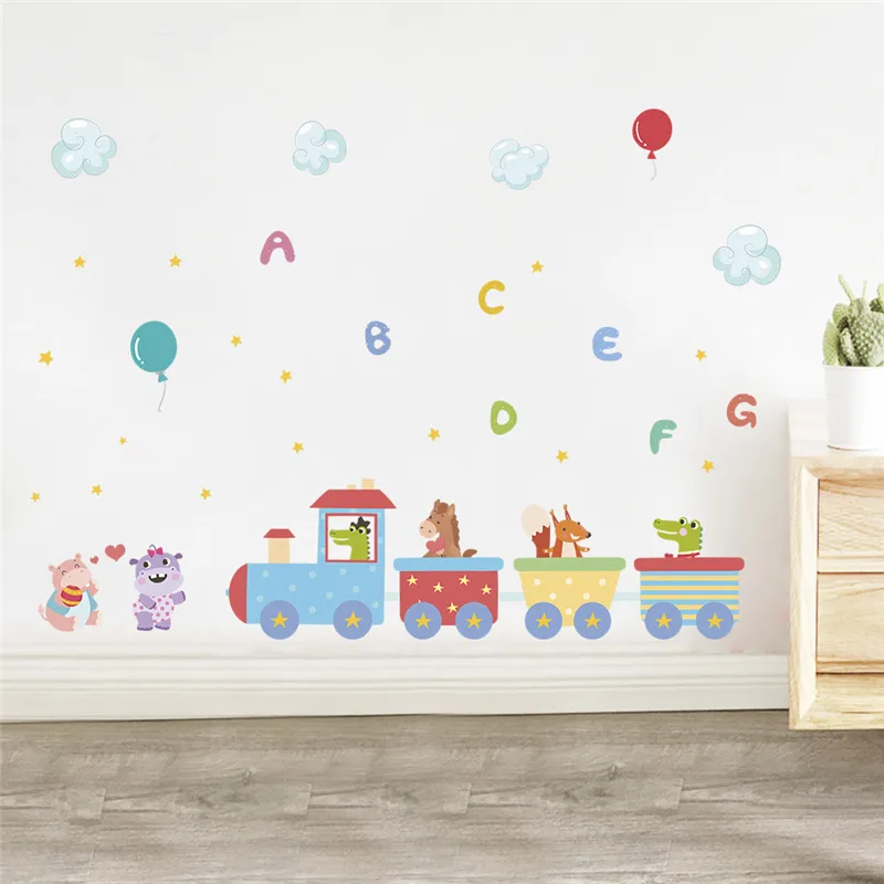 Cartoon Animal Drive Train Wall Stickers For Kids Bedroom Decoration Horse Tiger Safari Mural Art Diy Pvc Home Decal Poster
