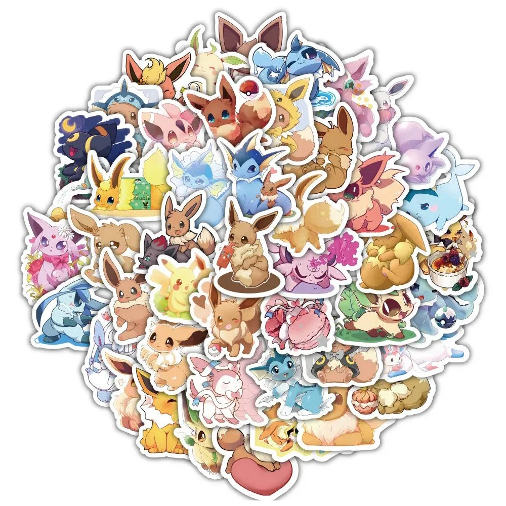 Pegatinas de Pokémon Eevee para niños, pegatinas de dibujos animados Kawaii para álbum de recortes, teléfono, coche, impermeables, 10/30/60 piezas