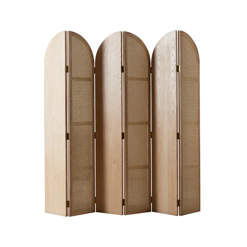 

Nordic rattan solid wood bedroom home modern partition porch Japanese folding movable bed and breakfast storage screen