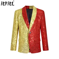 Kids Boys Formal Jacket Sparkling Sequins Blazer Jacket One Button Formal Dress Suit Blazer Coat Stage Performance Parry Costume