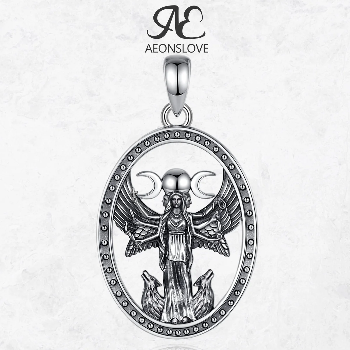

AEONSLOVE 925 Sterling Silver Hecate Pendant Triple Moon Goddess Necklace Witch Protection Amulet Wiccan Pagan Jewelry for Women
