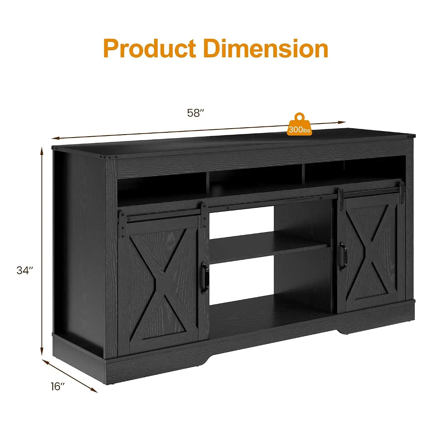 Farmhouse TV Stand for 65+ Inch TV, Tall Entertainment Center | with Storage Cabinets and Sliding Barn Doors, Mid, Customized