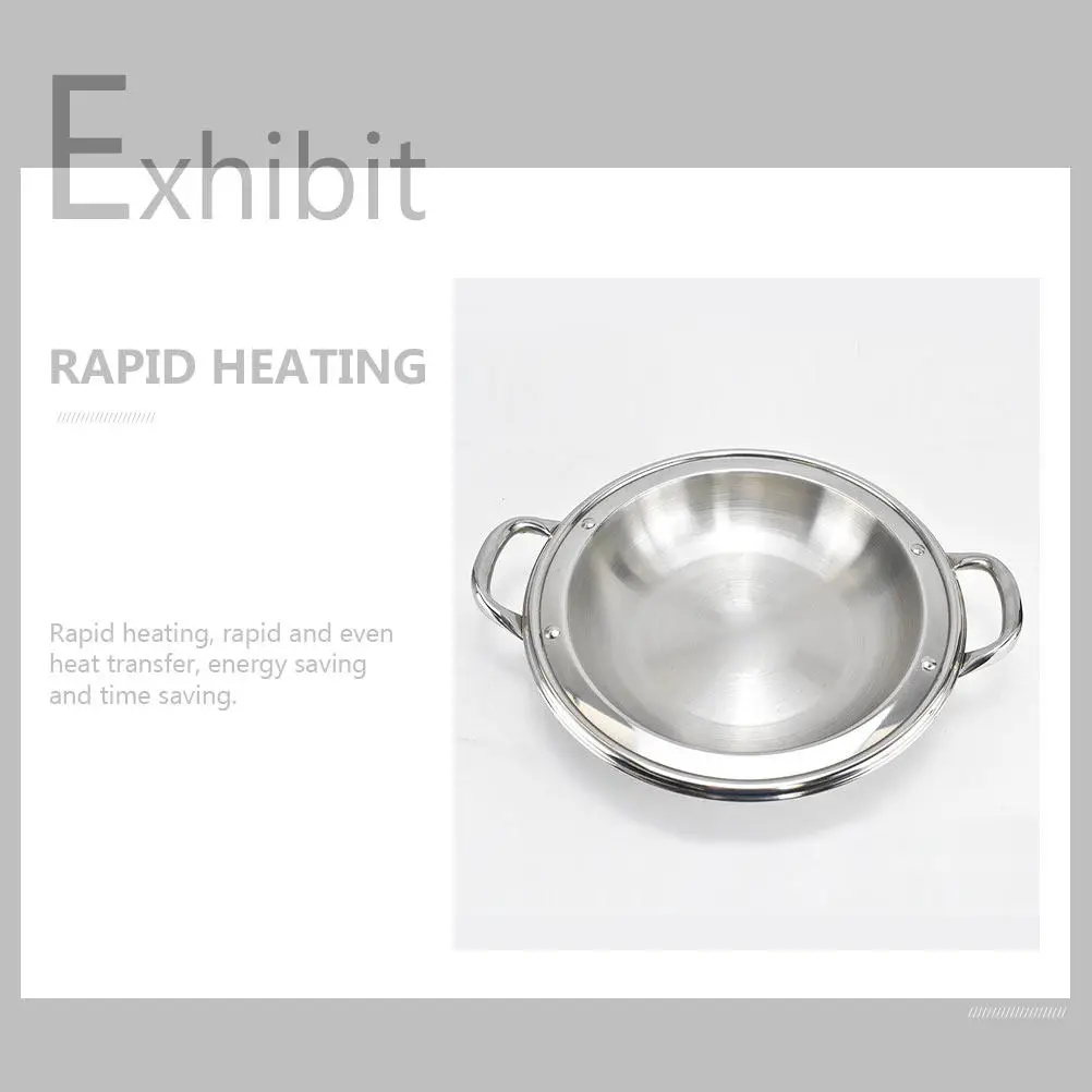 Olla Multifuncional de Acero Inoxidable con Fondo Plano y Doble Asa, Calentamiento Rápido, Olla de Cocina para el Hogar, Olla para Paella
