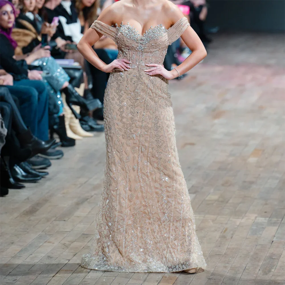 

Elegant Off Shoulder Beading Sleeveless Straight Formal Evening Dresses Birthday Party Prom Gowns Customized