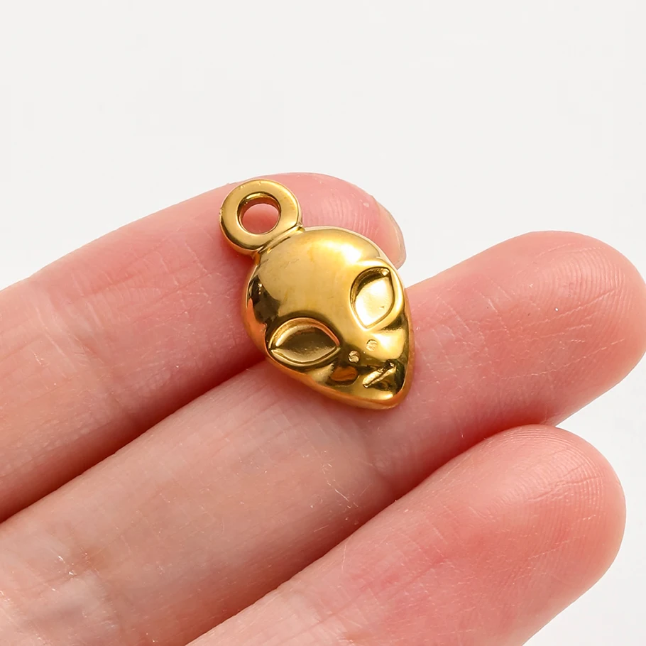 6pcs/Lot Real Gold Plated Space Alien Pendants Astronaut Sun Moon Star Charm Stainless Steel Charms For Jewelry Making Supplies view 2