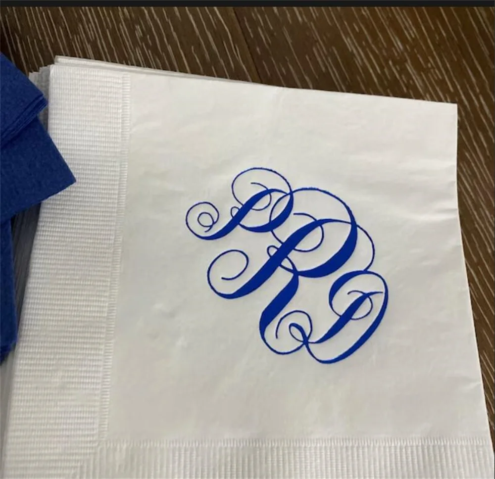 50pcs Personalized Monogram Napkins - Romantic Monogram - Cocktail Napkin, Foil Stamped Napkin, Hostess Gift, Bar Napkins