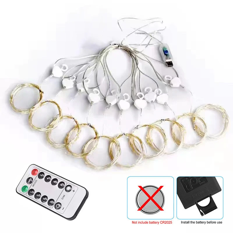 Fairy LED Curtain Lights USB Plug-in Remote Control Waterproof String Lights for Bedroom Indoor Outdoor Wedding Christmas Decor