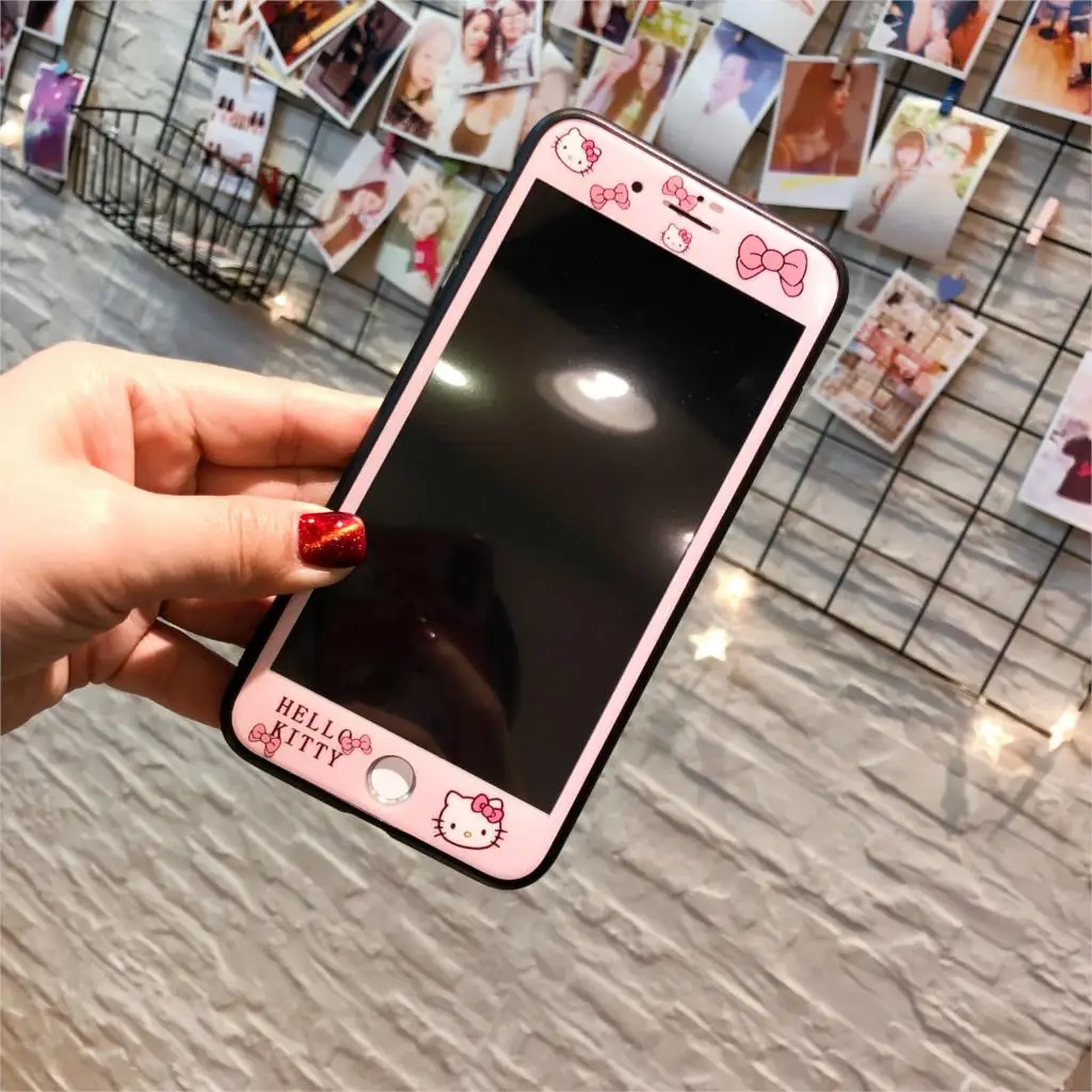 Screen Protector For iPhone 13 12 11 Pro Max 6 6S 7 8 Plus Protective Glass For iPhone X XR XS Max Hello Kitty Pattern