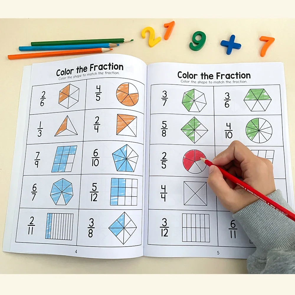 Pecahan Dasar Belajar dan Praktek Buku Kerja Fakta Pecahan Alat Bantu Mengajar Guru Grd 3-4 Buku Tes Matematika Sekolah Dasar Montessori