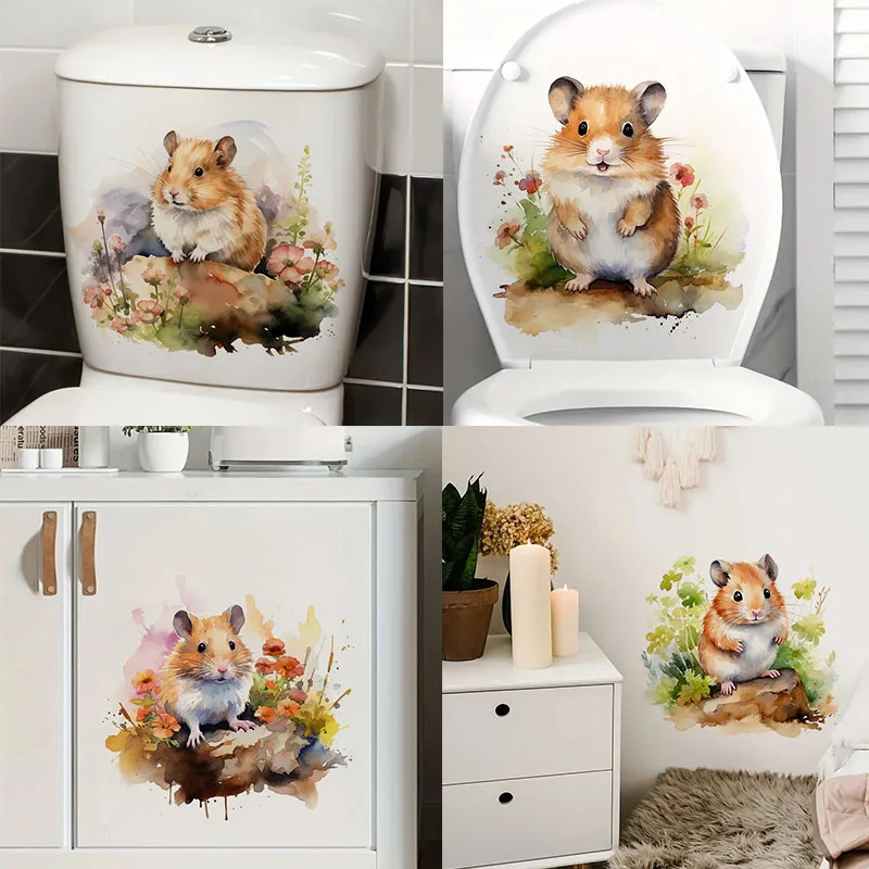 Hamster Watercolor Toilet Stickers Decoration for Living Room, Wall, Bedroom, and Home Decor Car Decals Self-Adhesive