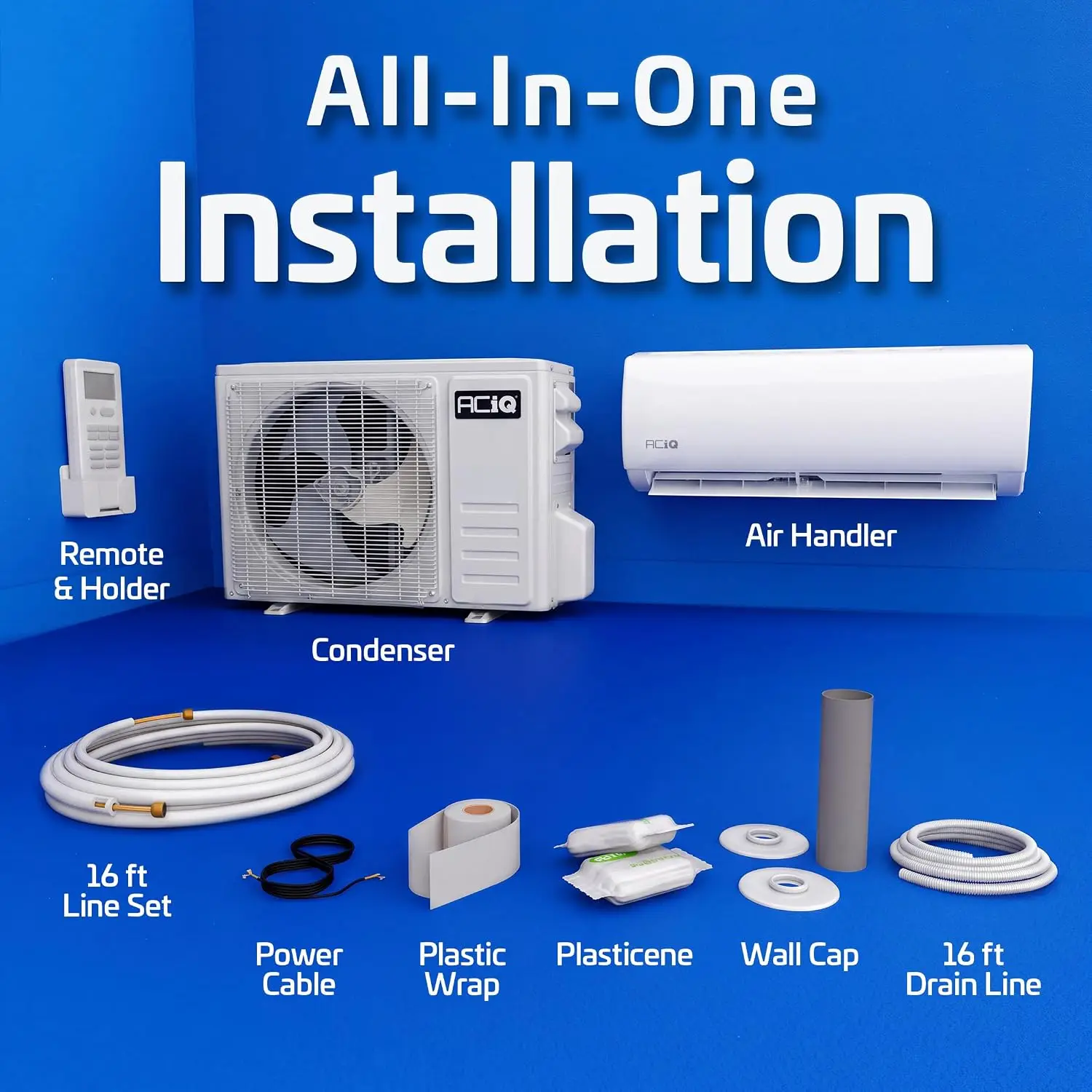Essentials 24000 BTU 230V 17 SEER2 Mini Split AC/Heating System, White, Customized