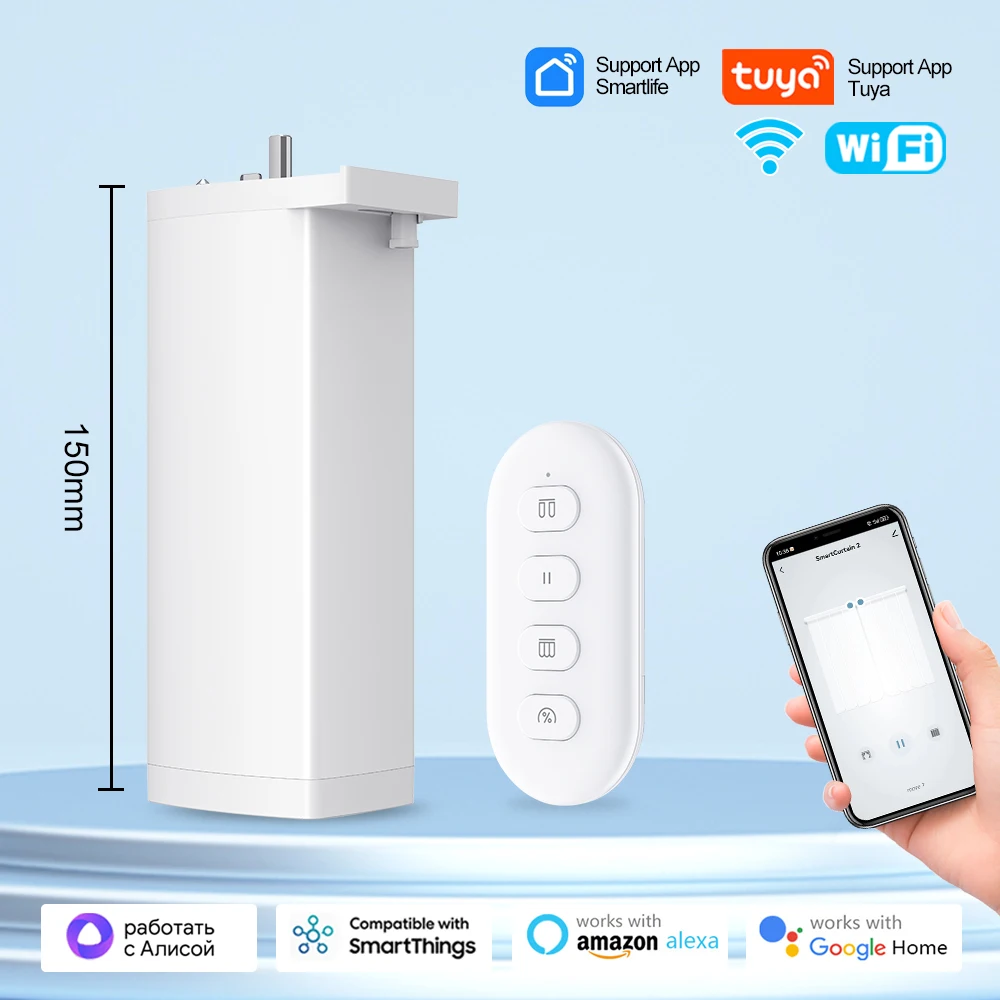 

Smart Tuya Wi-Fi электрический мотор для штор с радиочастотным пультом дистанционного управления, размер 15 см, управление через приложение Alexa Google Assistant SmartThings
