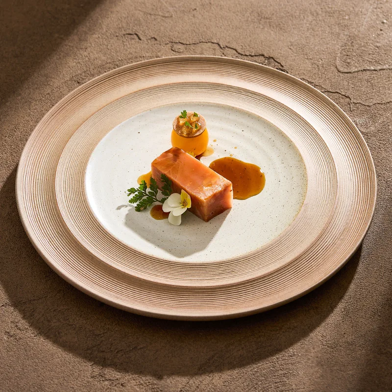 Stone Patterned White Gold Ceramic Flat Plate Steak Plate Dessert Plate Sushi Dish Cooking Plates Restaurant Creative Tableware