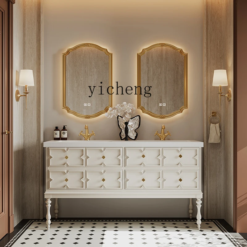 

ZC oak retro floor-to-ceiling bathroom cabinet combination toilet washbasin cabinet