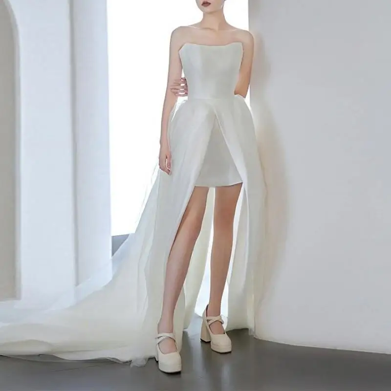 Newest Wedding Dresses Strapless Backless Sexy Party Dresses For Ladies Fashionable Simple Elegant Bridal Dress Customized