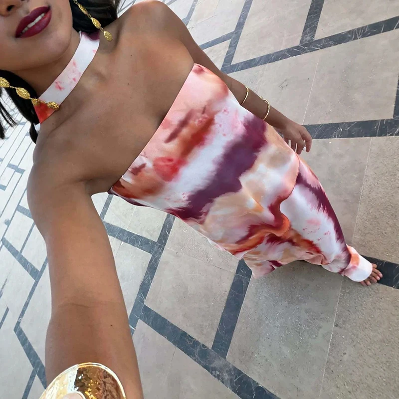 Fashion Gradient Printed Tube Tops Vest&Skirts Sets Elegant Sleeveless Off Shoulder Slim Outfits Summer Women's Vacation 2 Piece