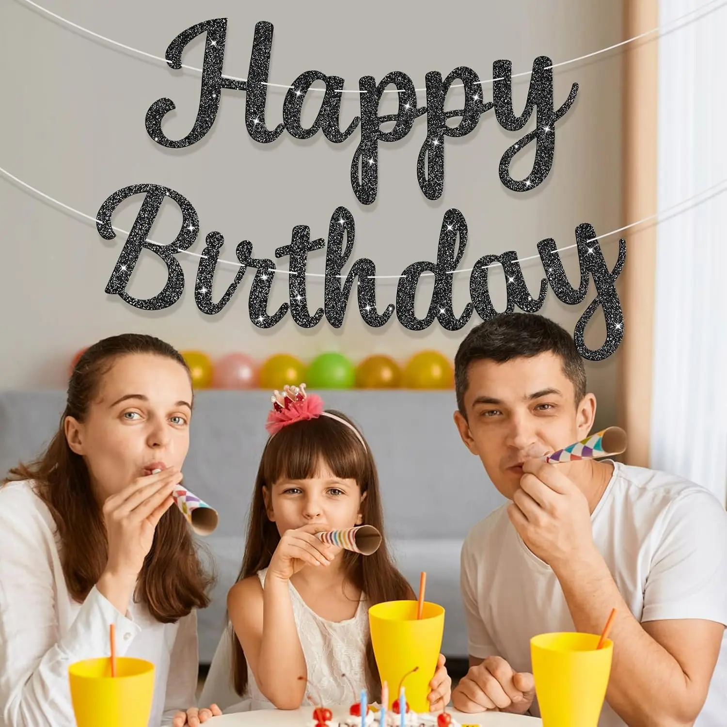 Glitzerndes Banner-Schild „Happy Birthday“, Geburtstagsgirlande, Wandtür, Banner, Flagge für Damen, Herren, Jungen, Mädchen, Party-Hintergrunddekorationen – Detail 9