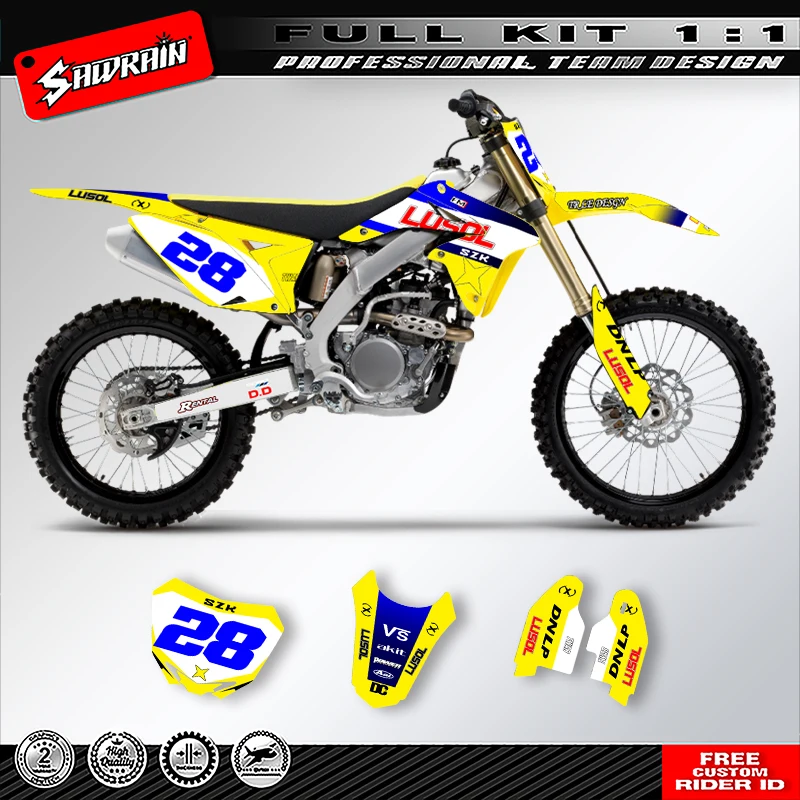 

Наклейки на мотоцикл Sawrain, комплект наклеек с графикой команды для SUZUKI RMZ250 2010 2011 2012 2013 2014 2015 2016 2017 2018 005
