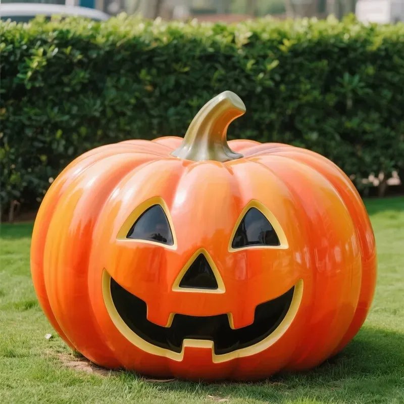 Custom Eco Friendly Halloween Pumpkin Fiberglass Sculpture Ghost Theme Resin Decoration for Amusement Park Haunted House
