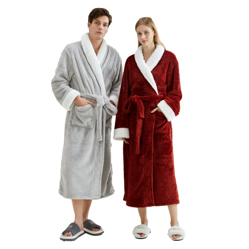 2025 Otoño Invierno nueva ropa de dormir cálida franela gruesa parejas bata larga de Navidad Coral polar Kimono Albornoz bata
