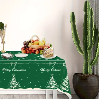 1Pc Disposable Christmas Tablecloth, Rectangular Plastic Green Xmas Table Cover, Indoor Outdoor Winter Party Decor Tablecloth fo