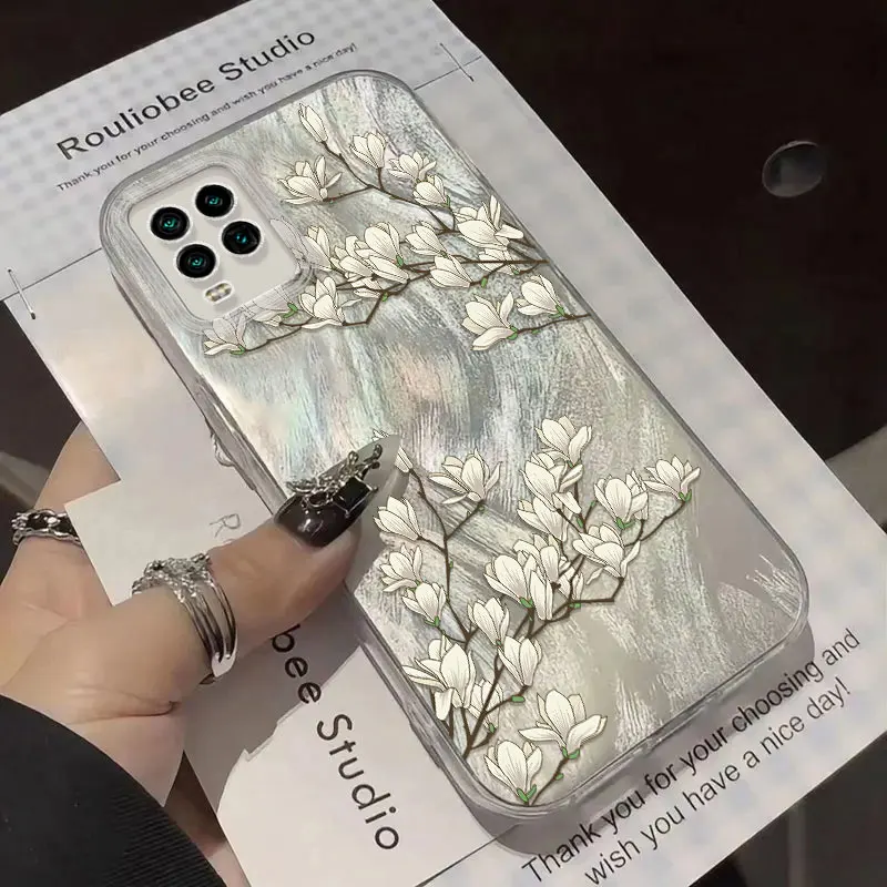 Laser Silver Gradient IMD Case For Samsung Galaxy A12 A11 A21S A31 A51 A71 A30 A50 A03S A03 CORE A04E A05S Silicone Flower Cover