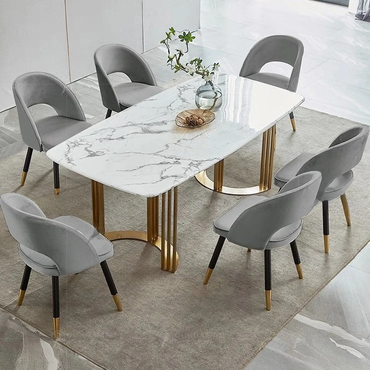 Marble household small apartment dining table square stainless steel dining table chairs dining table