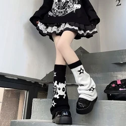 Emo scaldamuscoli gotici, calze con teschio, calzini lavorati a maglia a righe Kawaii, coprigambe Harajuku Lolita, calzini in Pile, polsino dello stivale