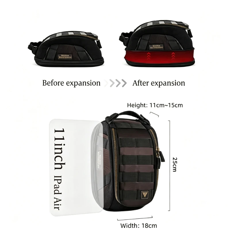 Retro Leather Magnetic Motorcycle Bag Expandable Waterproof Multi-functional Motorbike Fuel Tank Storage Luggage Pack Riding