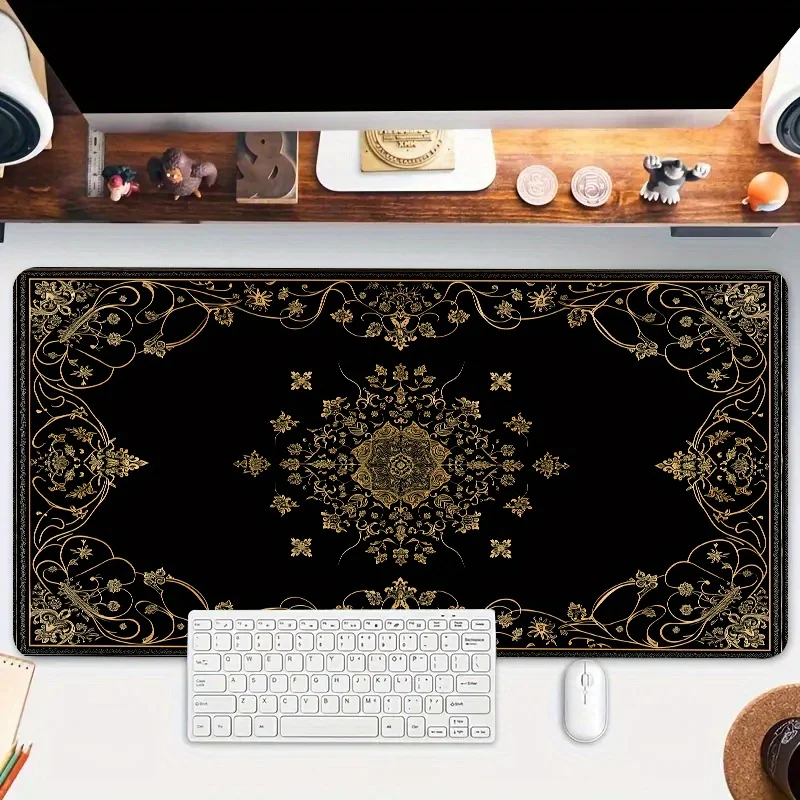 

Bohemian Flower Large Mouse Pad Black and Gold Decorative Desk Mat Non slip and Washable - Suitable for Esports Office
