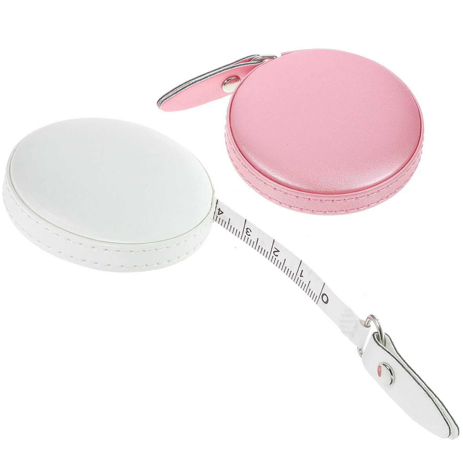 

2 Pcs Mini PU Tape Measure Pink White Retractable Durable Portable Body Measurement Tool For Clothing Sewing