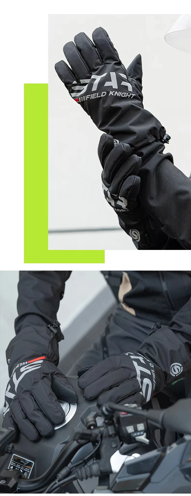 Vier-Jahreszeiten-wasserdichte Motorradhandschuhe, Touchscreen-kompatible, warme, regenfeste Handschuhüberzüge für Motorradreisen und Motorradfahren. – Detail 15