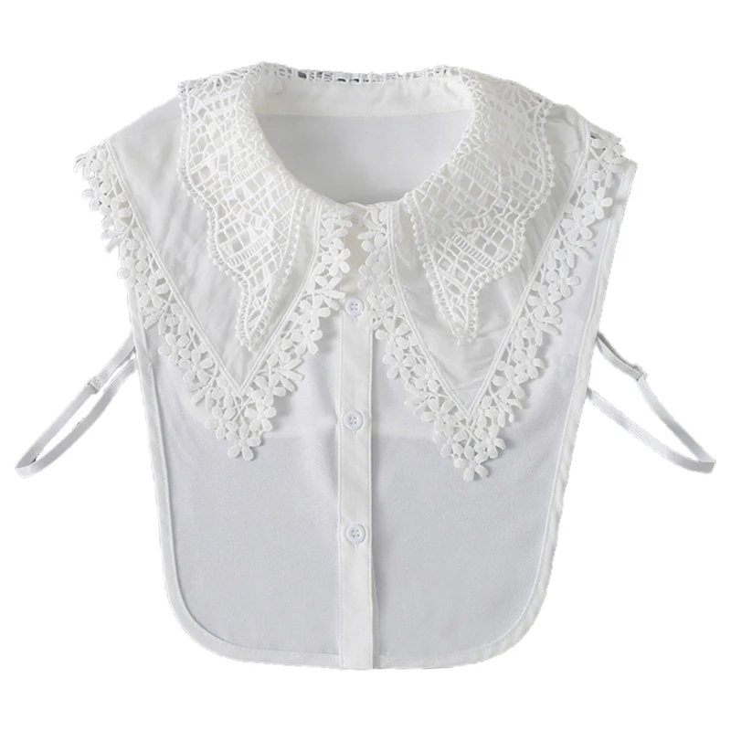 

Women Double Layer Large Lapel False Fake Collar Sweet Hollow Out Floral Lace Chiffon Decorative Detachable Half Blouse