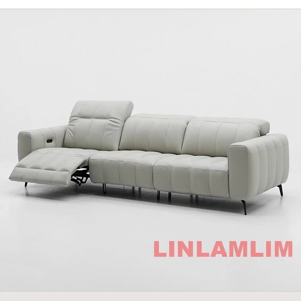 Linlamlim Dual Motors Electric Recliner Sofa Italian Piano Key Function Genuine Leather Couch Sectional With ADJUSTABLE HEADREST