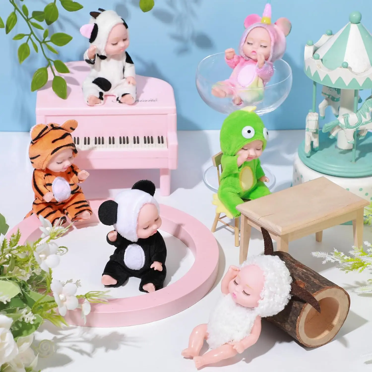 6 Piece Set Mini Baby Doll 4.6 Inch Easter Rebirth Simulation Baby Doll Birthday Bjd Doll Girl Christmas Birthday Gift Set Box