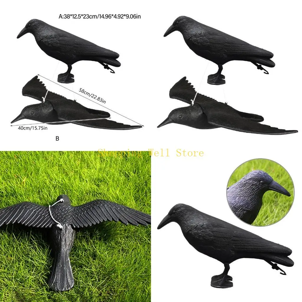 

KX4B Crow Decoys Crow Black Realistic Crow Simulated Plastic Standing Crow Statue Yard Garden Decors Decoys