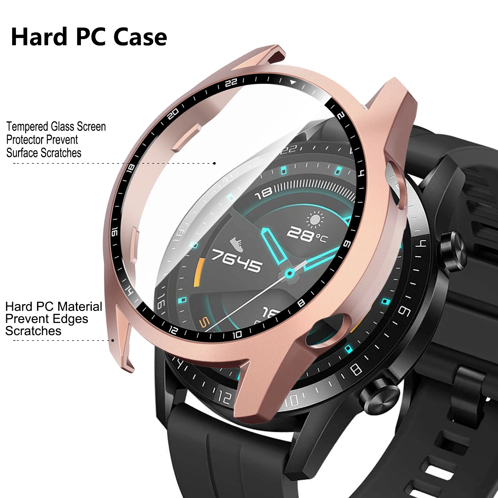 케이스 Huawei Watch Gt 2 46mm 보호 강화 유리 PC 커버 Huawei Gt2 46mm 전체 화면 보호기 커버 범퍼 케이스, 화웨이 워치 Gt 2 46mm 보호 강화 유리 PC 커버