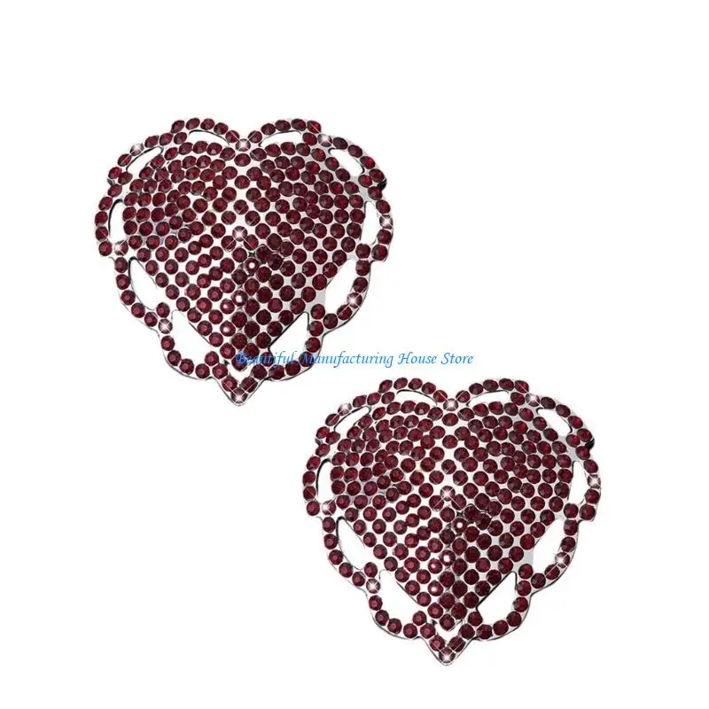 E56a 1pair فطائر لاصقة للنساء القابلة لإعادة الاستخدام تغطي حوض الراين في القلب بتلات الثدي للمهرجانات ، والهتاف ، والملابس #5