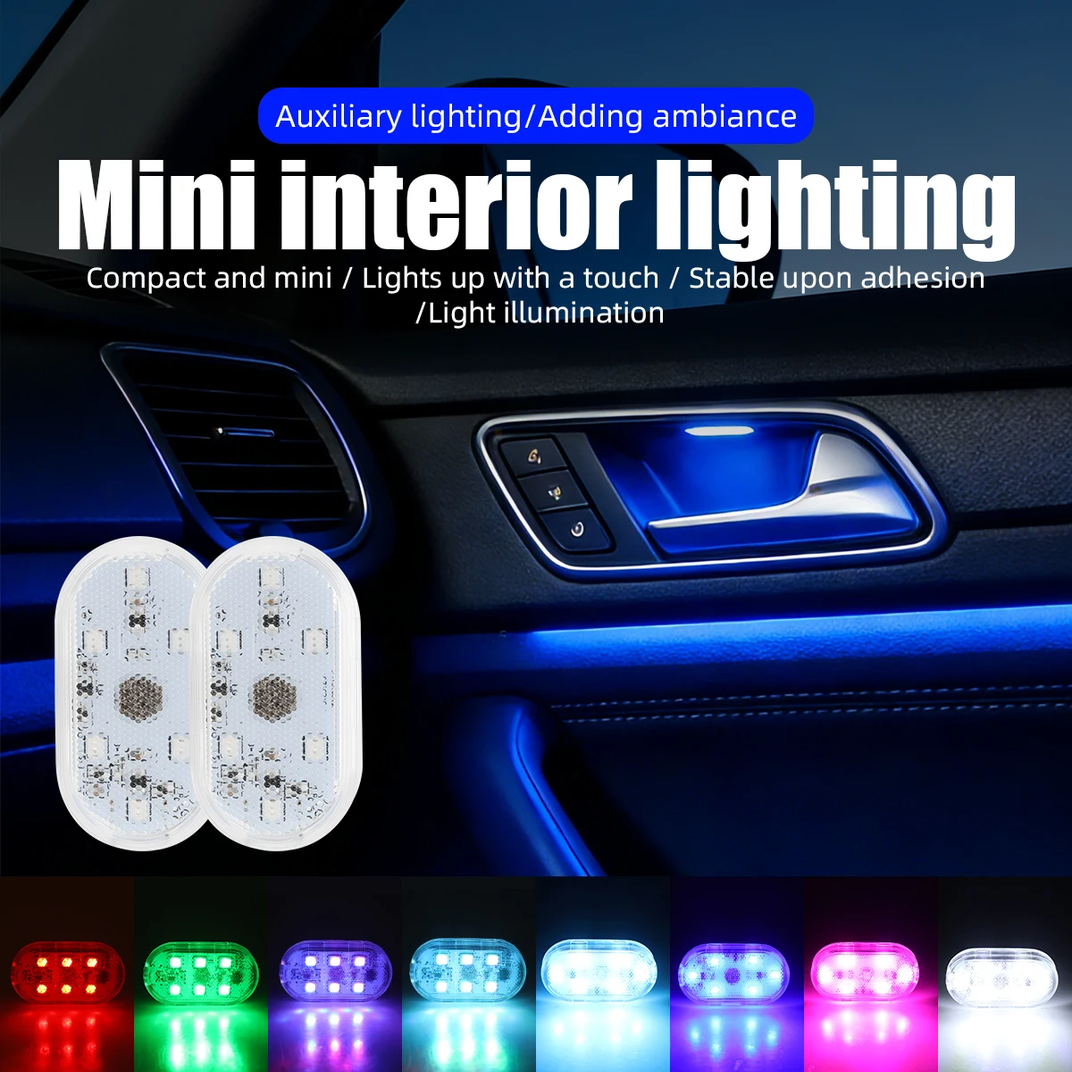 1x LED Car Mini Wireless Touch Light USB Charging Portable Auto Roof Ceiling Reading Night Lamp Car Decoration Ambinet Light